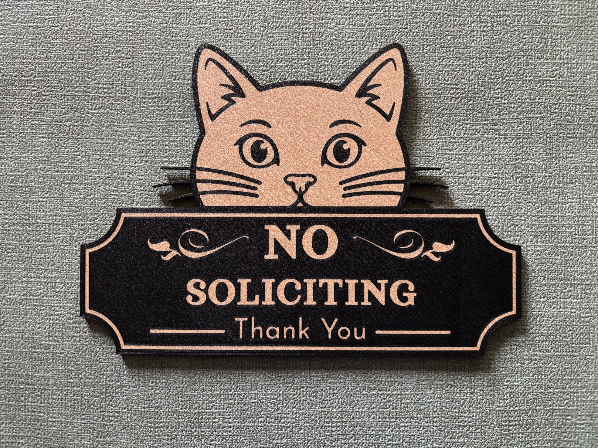 "Peeking Cat" No Soliciting Sign