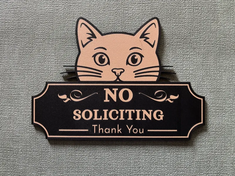 "Peeking Cat" No Soliciting Sign