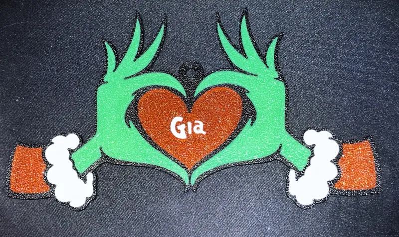 Grinch Double Hands with Heart Ornament