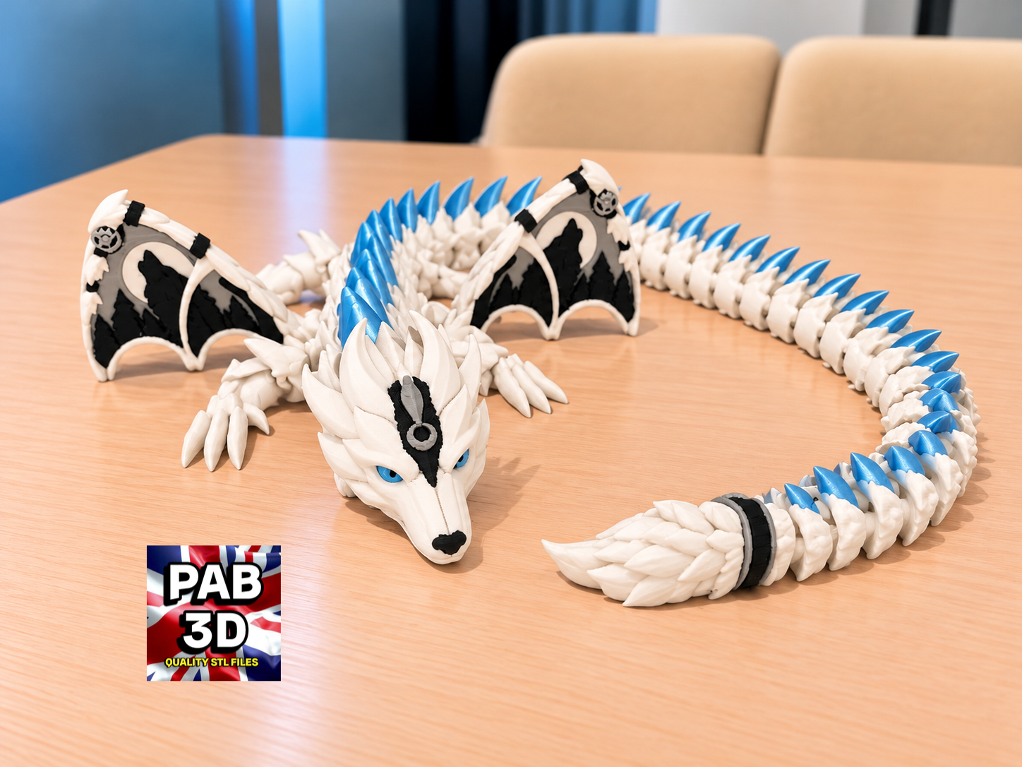 Articulated White Wolf flexi dragon - 1