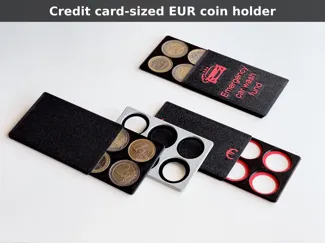 Wallet-size EUR coin holder with sliding cover