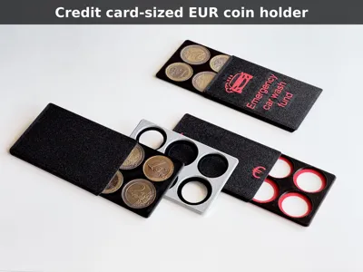 Wallet-size EUR coin holder with sliding cover