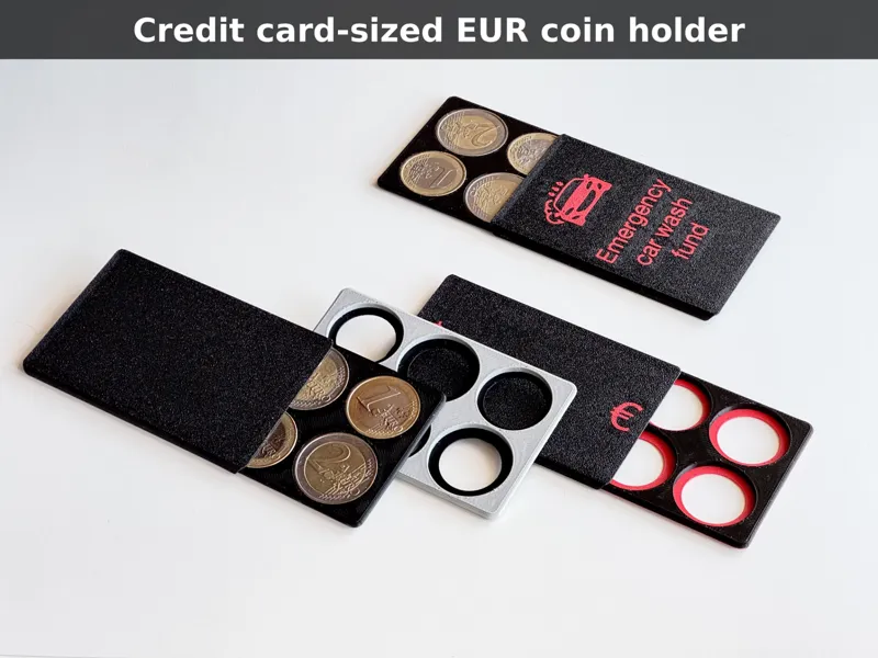 Wallet-size EUR coin holder with sliding cover