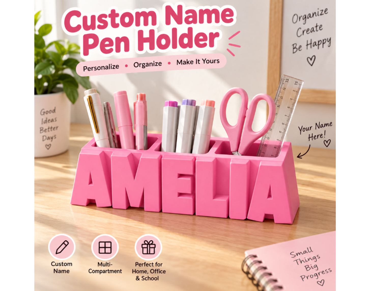 Custom Name Pen Holder Personalized Desk Organizer - 1