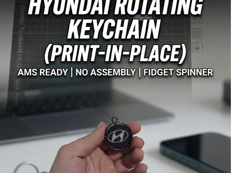 Hyundai Rotating Keychain Logo Print-in-Place AMS