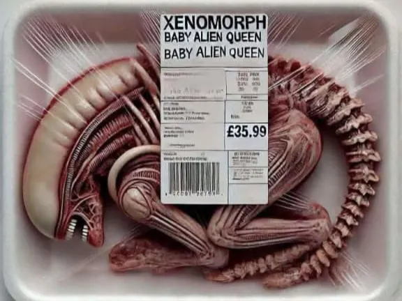 ALIEN BEBE EN BANDEJA DE SUPERMERCADO