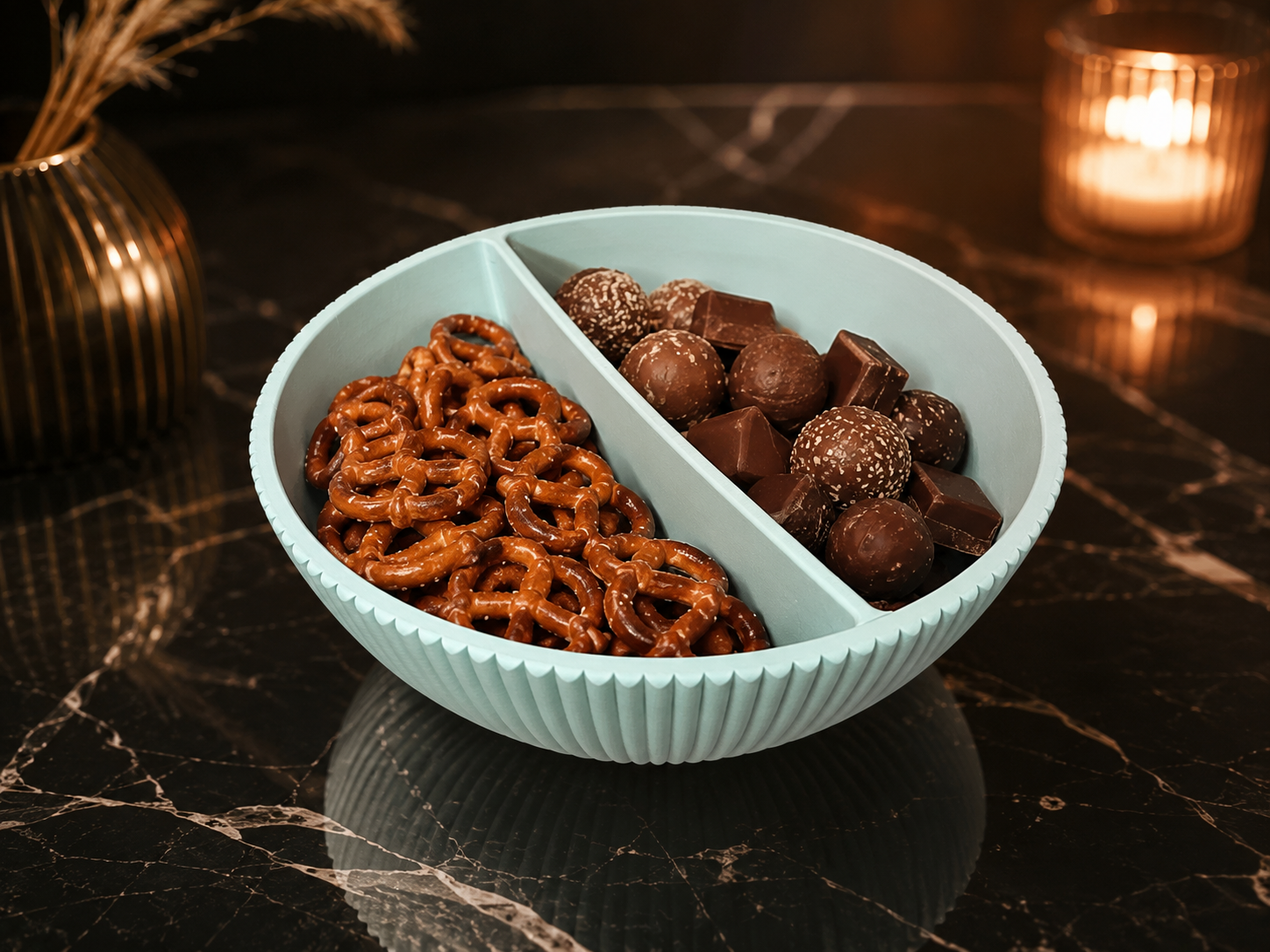 Modern Divided Snack Bowl |Elegant Ribbed Design