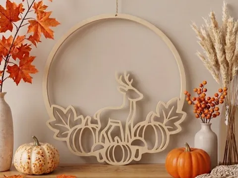 Letrero o emblema decorativo: Herbstkranz mit Hirsch & Kürbissen — referencia de MakerWorld