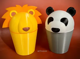 Cute Lion Desk Trash Bin Panda Flip Lid Waste Can