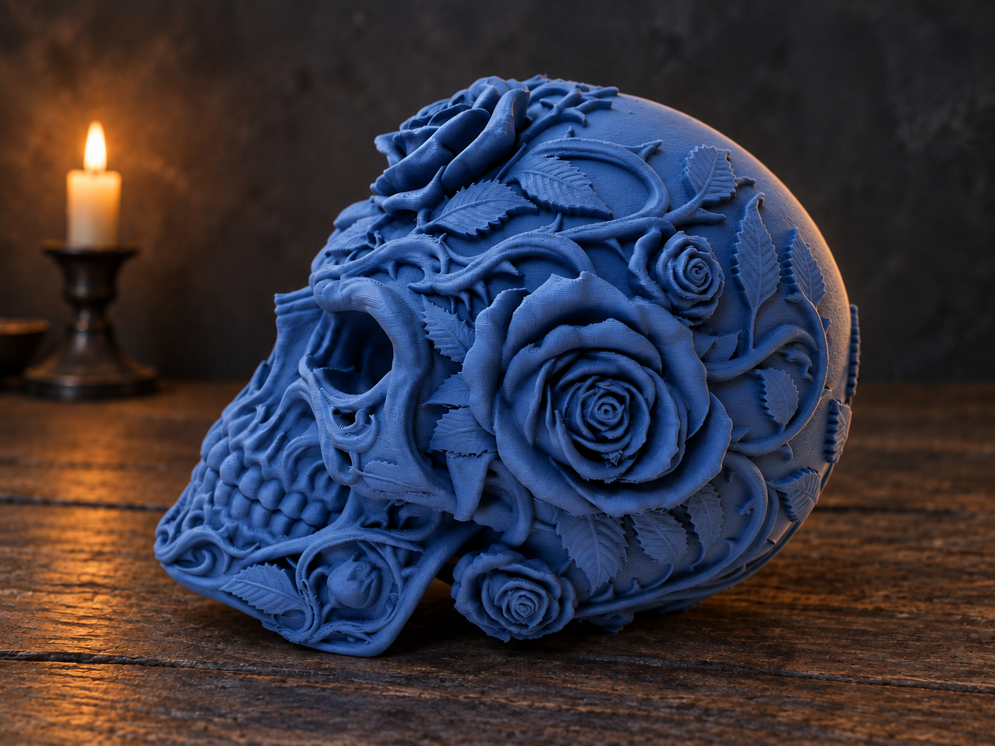 Denim Skull – Gothic Roses & Halloween Decor - 1