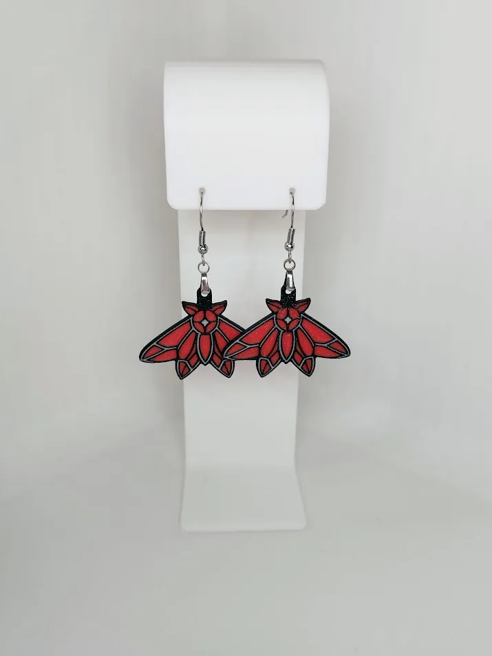 Red Moth Earrings – 3D Printed Jewelry view 2