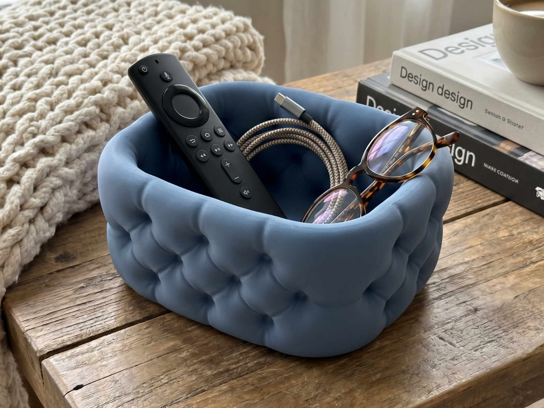 Tufted Padded Desk Organizer Bowl Tray