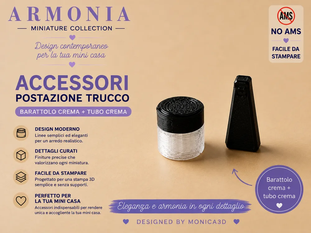 Letrero o emblema decorativo: Barattolo Crema + Tubo Crema – Miniatura 1:12. Referencia del modelo original.