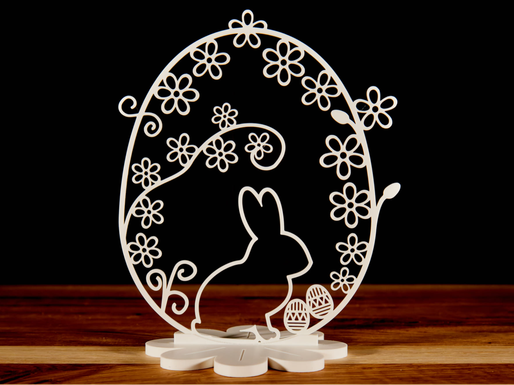 Easter egg with rabbit and flowers including stand