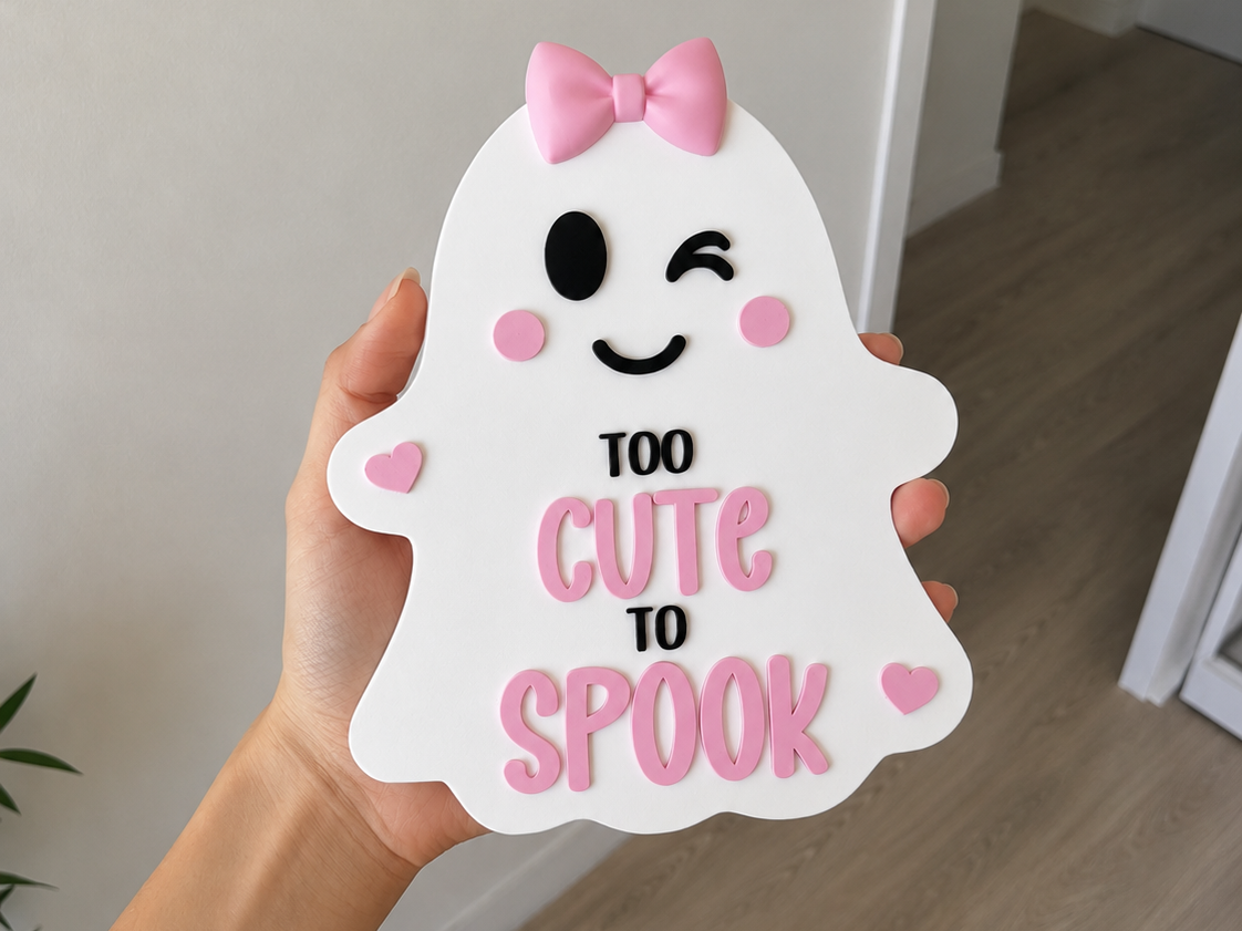 Too Cute to Spook Ghost Plaque - Halloween Decor - 1