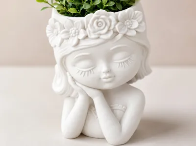 Dreamy Girl Planter Pot – Elegant Floral Face Pot
