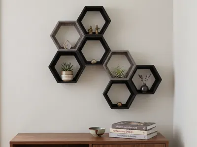 Hexagon Floating Shelves Wall Mounted Decor