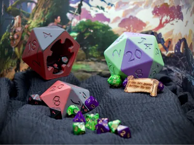 D20 Dice Holder w/Magnetic Cover – Holds 28 Dice