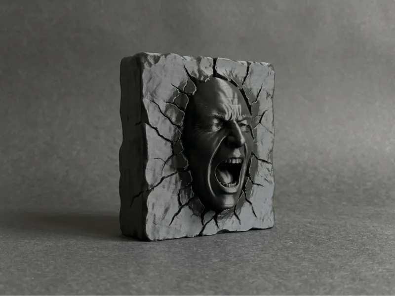 Emerging Face Sculpture (Cracked Stone Wall)