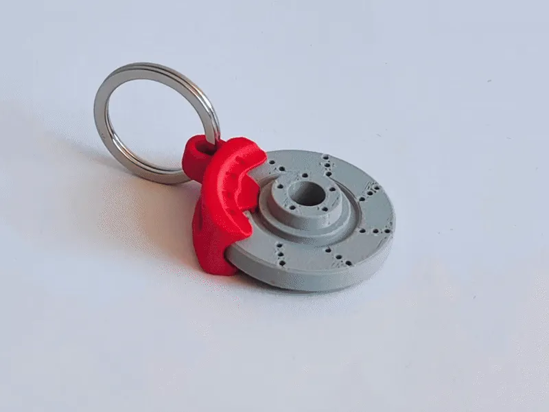 Rotating brake disc keychain view 2