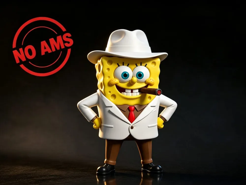 Modelo para impresión 3D: Bob Esponja Gangster — O Poderoso Chefão. Referencia del modelo original.