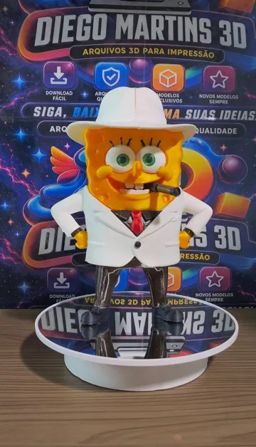 Modelo para impresión 3D: Bob Esponja Gangster — O Poderoso Chefão — vista de referencia 3