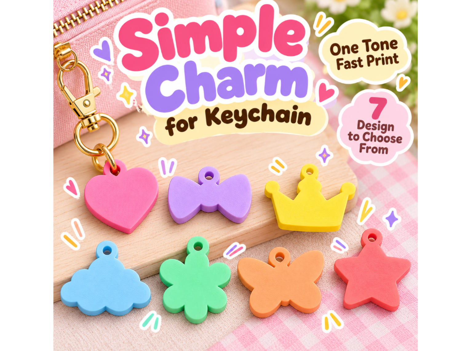 Cute Mini Keychain Charms | 7 Designs | Fast Print - 1