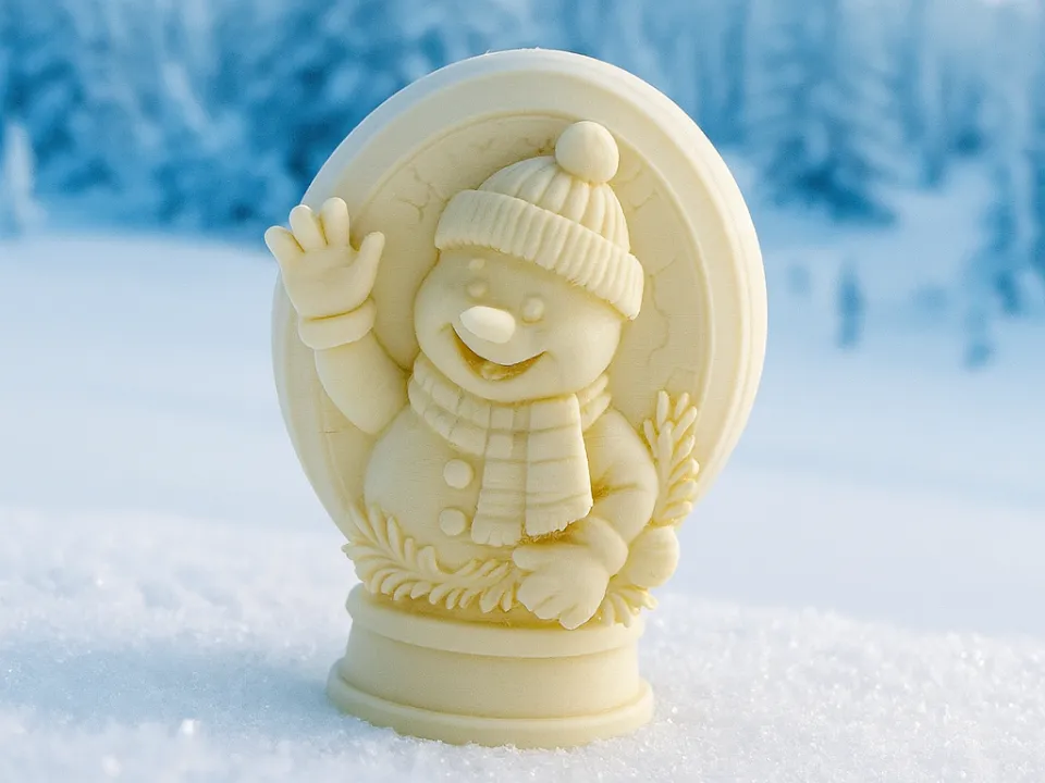 Happy Snowman with Winter Greetings - Free 3D Print Model - MakerWorld