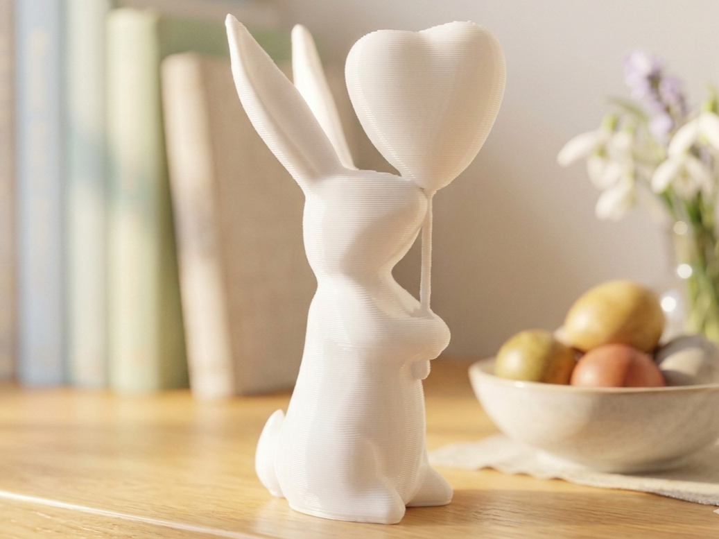 Easter Bunny with Heart Balloon Mini Figurine