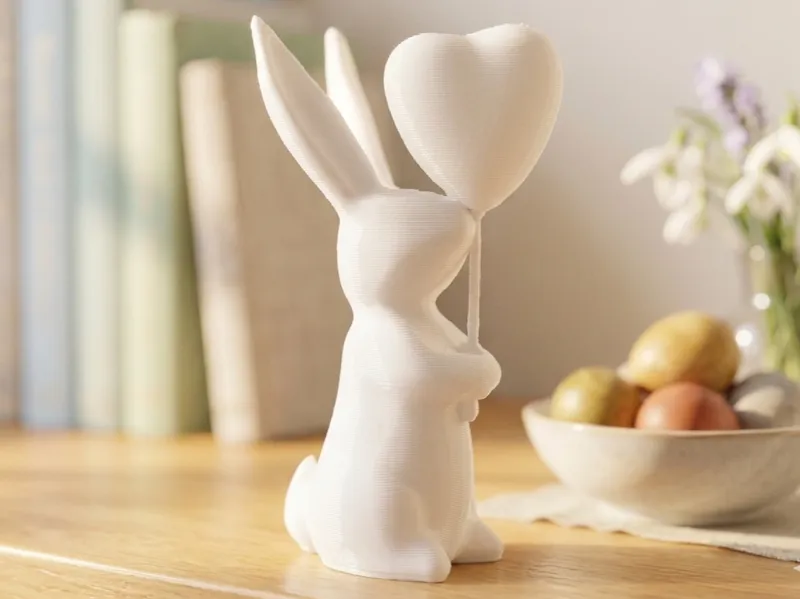 Easter Bunny with Heart Balloon Mini Figurine