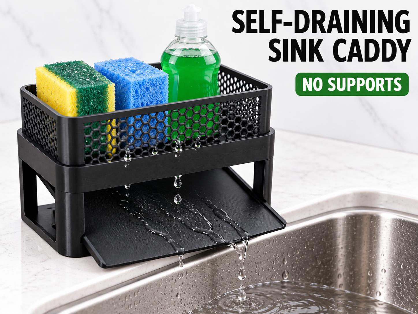 Self-Draining Sink Caddy - No Supports - 1