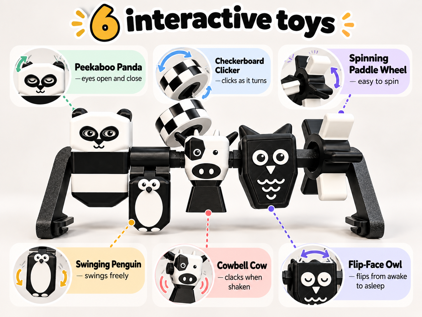 BabyBjörn Bouncer Bar Toys – Black & White 3D model