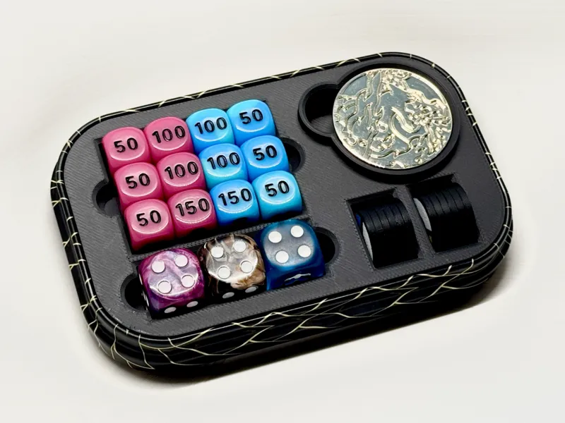 Mini Tin Insert - 3 Big Coins, 12 Tokens, Dice
