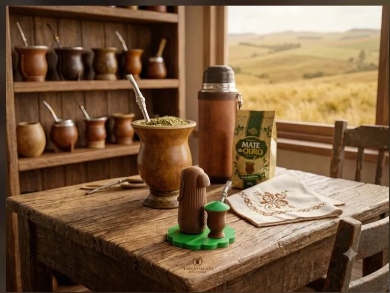 enfeite de mate chimarrão mini garrafa e cuia