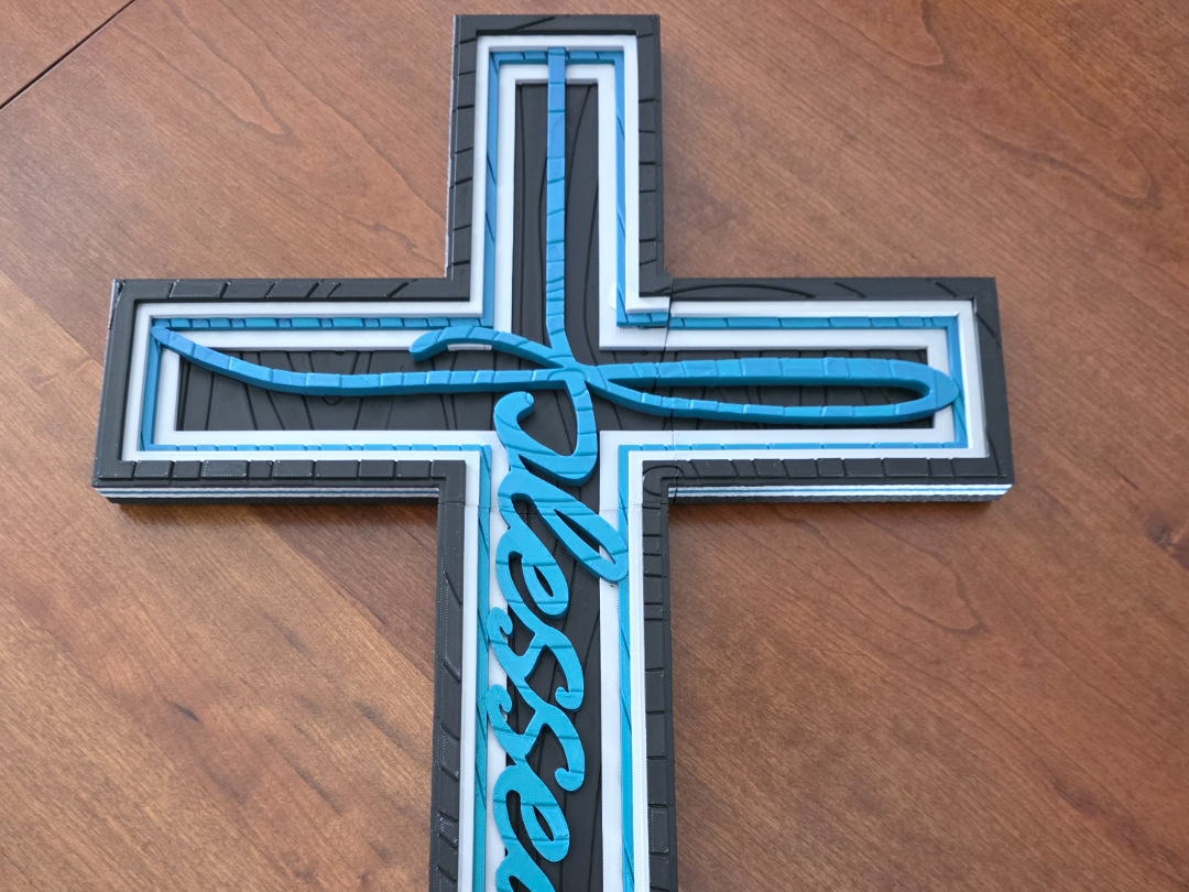 20" Blessed Cross with wood grain texture