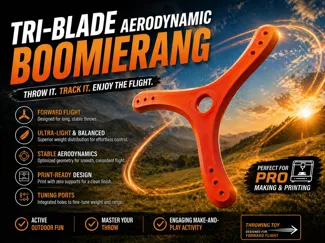 Tri-Blade Boomerang Style Thrower | Easy Print 
