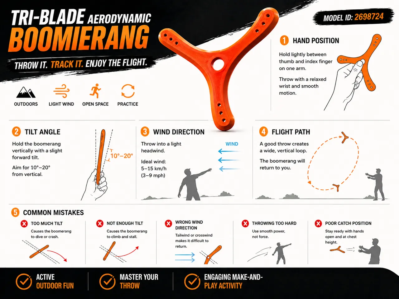 Tri-Blade Boomerang Style Thrower | Easy Print view 2