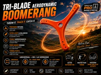 Tri-Blade Boomerang Style Thrower | Easy Print 