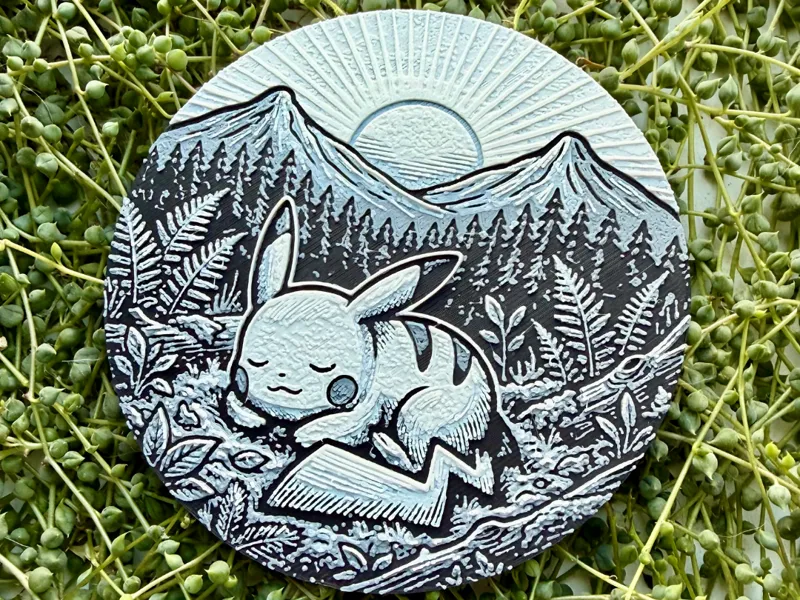 sleeping Pikachu forest coaster Pokemon