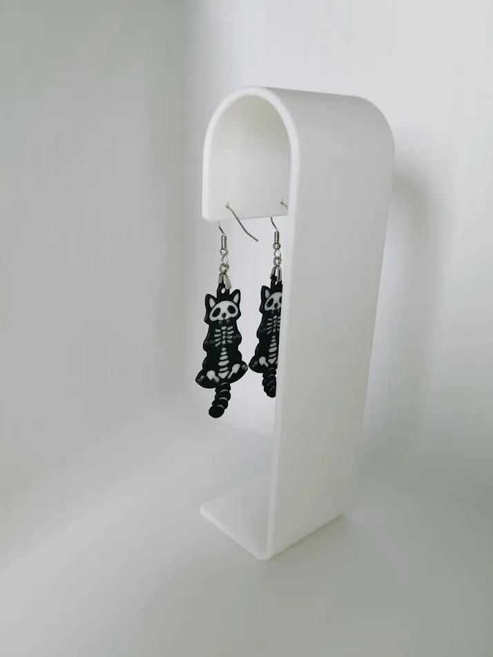 Skeleton Cat Earrings – 3D Printed view 3