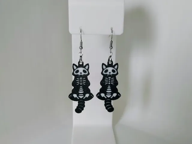 Skeleton Cat Earrings – 3D Printed