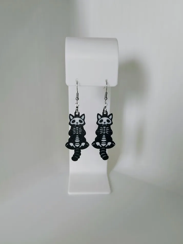 Skeleton Cat Earrings – 3D Printed view 2