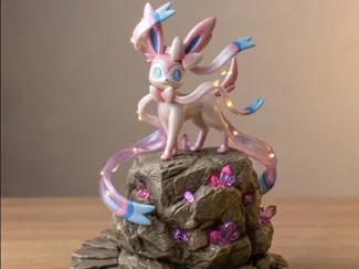 Sylveon on Crystal Rock Base Figure with Ribbons