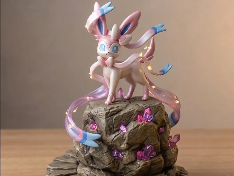 Sylveon on Crystal Rock Base Figure with Ribbons