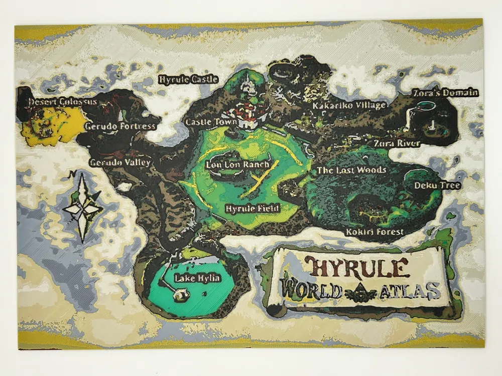 Cuadro decorativo en 3D: Ocarina of Time World Map HueForge. Referencia del modelo original.