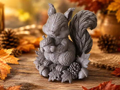 Modelo para impresión 3D: Herbstliches Eichhörnchen mit Eichel – süße Deko — referencia de MakerWorld