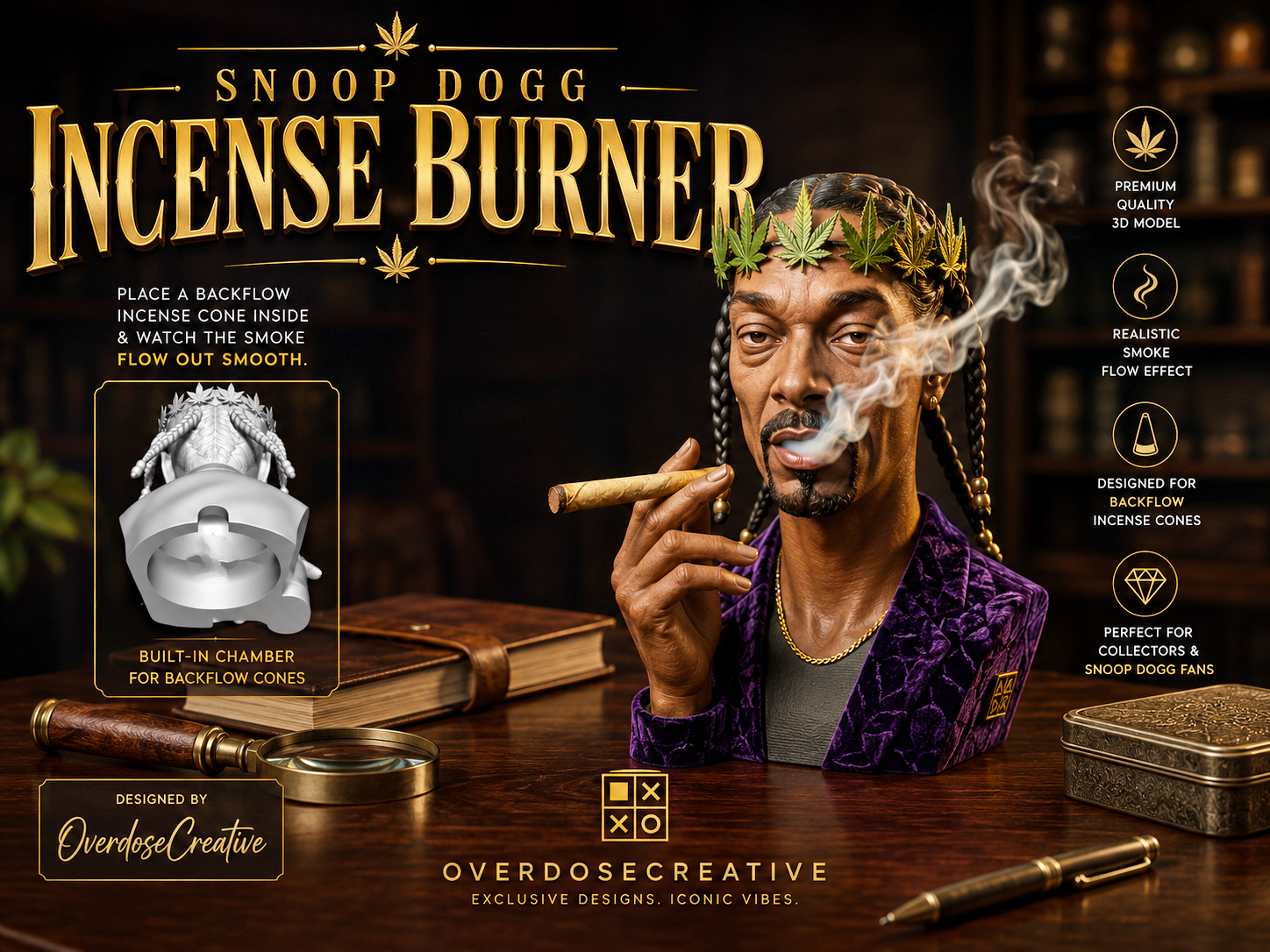 Snoop Dogg Incense Burner Smoke Effect Bust
