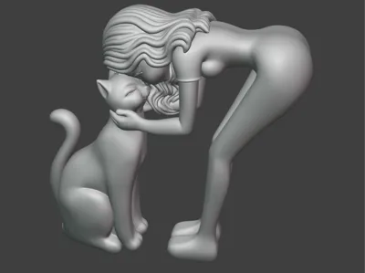 Cat & Human statue