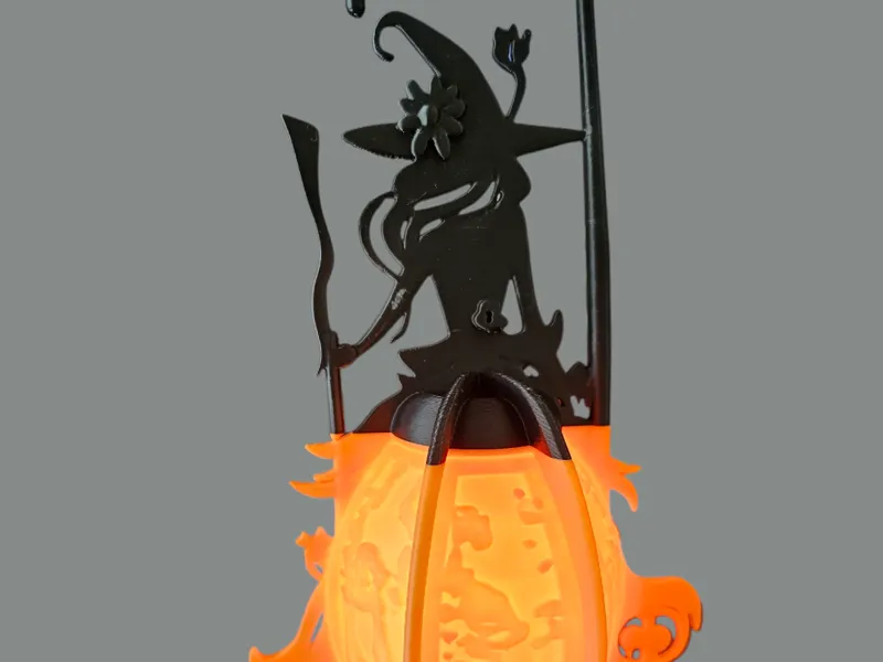 Whimsical Witch & Pumpkin Halloween Lantern