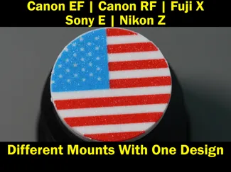 SonyE FujiX NikonZ Canon EF RF Lens Cap w/USA Flag